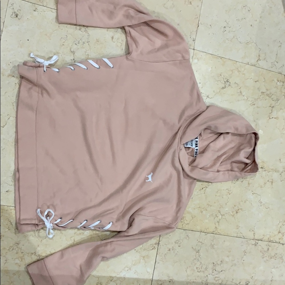 Pink Hooded Sweatshirt w/ Lace up Ties on sides